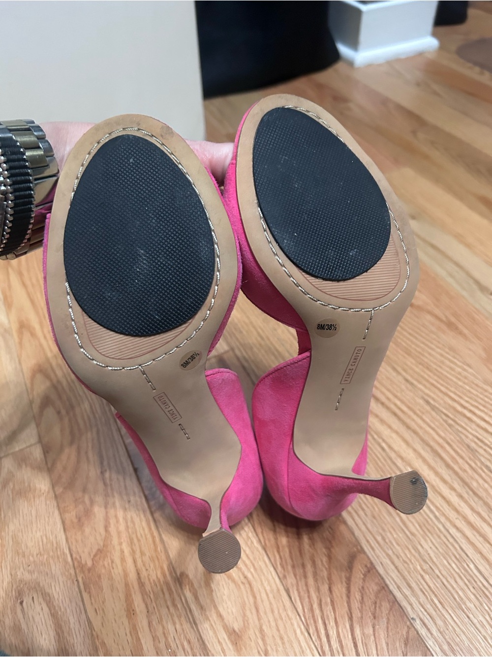 Vince Camuto Pink Suede Peep Toe Heels - Picture 6 of 7